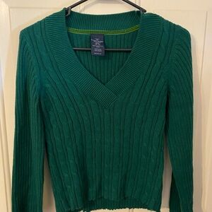 Fully cotton Faded glory Green V-Neck Cable Knit Sweater